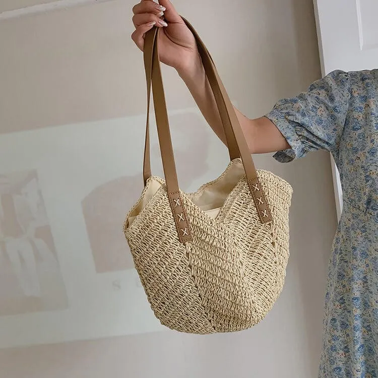 Ladies Straw Tote Bag With Zipper -Showtown