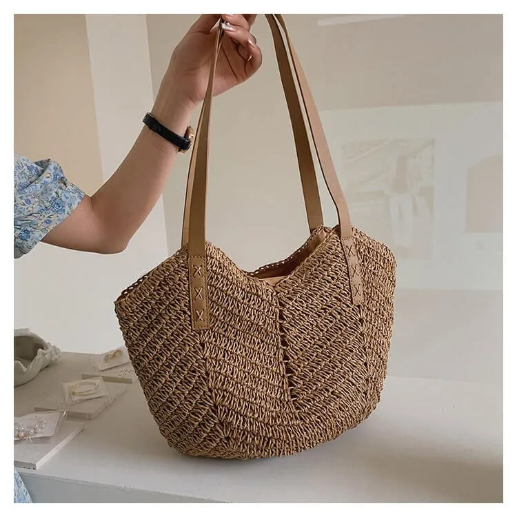 Ladies Straw Tote Bag With Zipper -Showtown