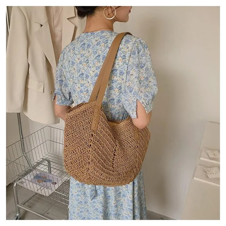 Ladies Straw Tote Bag With Zipper -Showtown