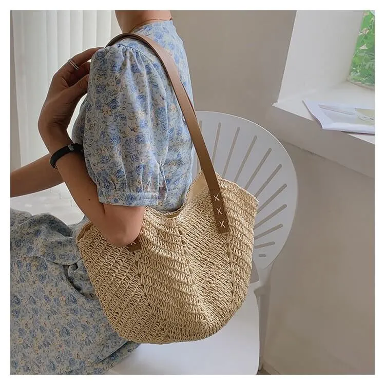Ladies Straw Tote Bag With Zipper -Showtown