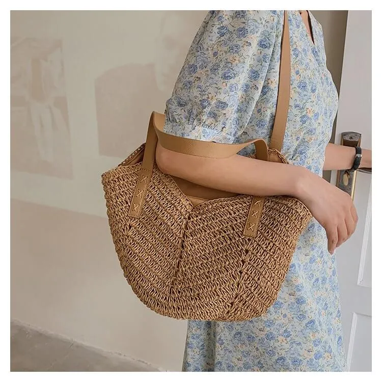Ladies Straw Tote Bag With Zipper -Showtown