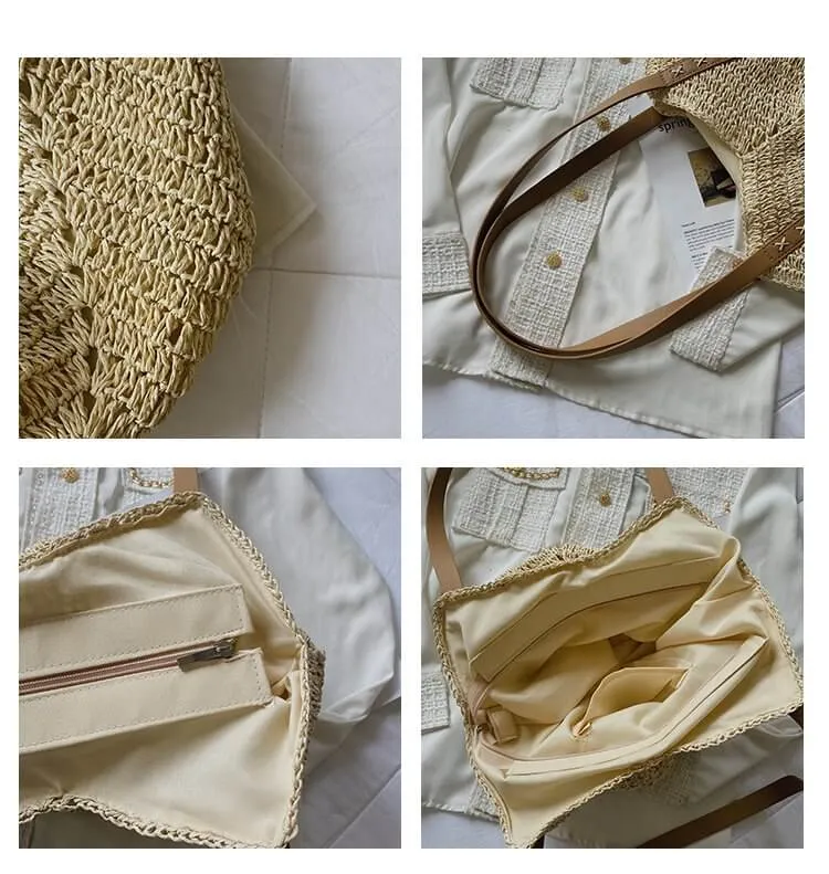Ladies Straw Tote Bag With Zipper -Showtown
