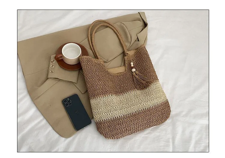 Ladies Summer Straw Shoulder Bags-Showtown