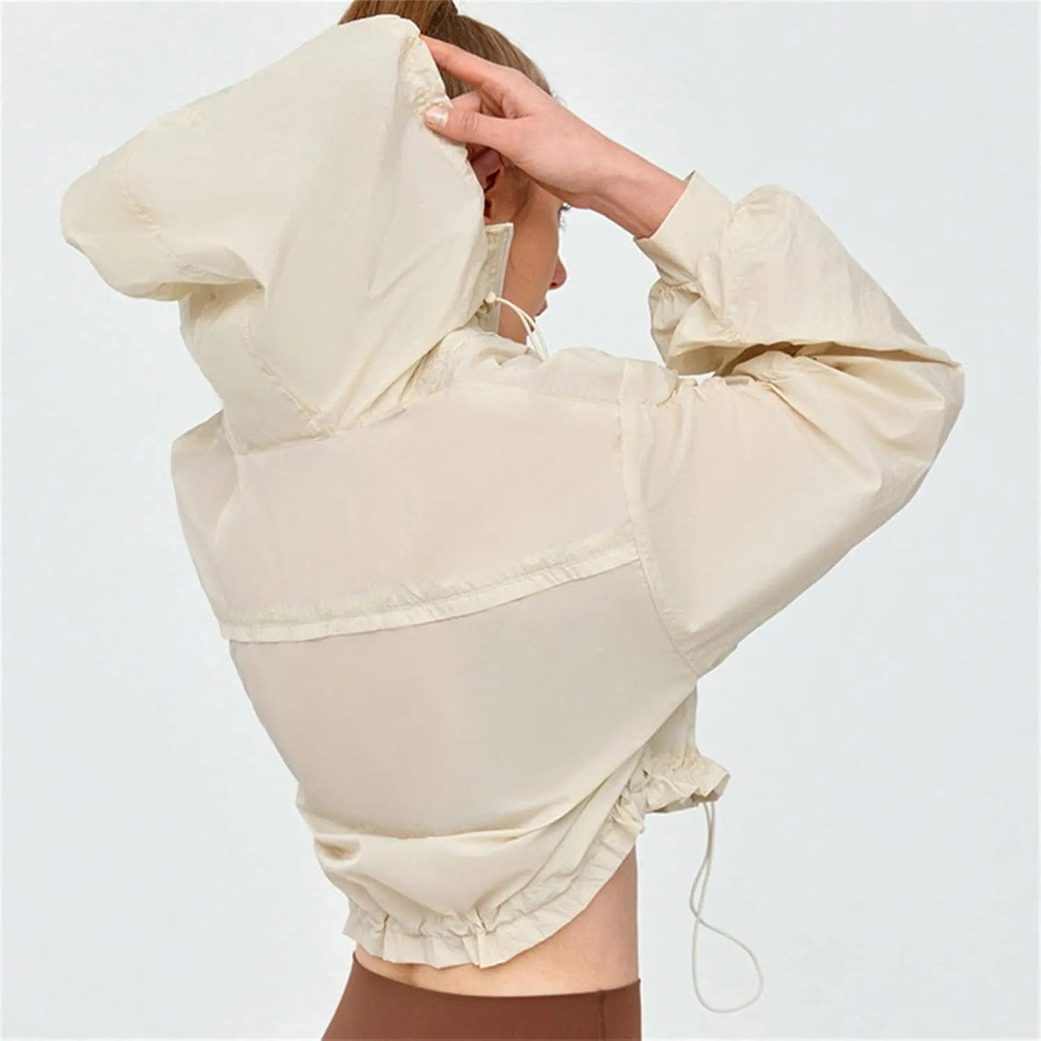 Lightweight Sun Jacket Women Girls UV Protect Full Zip Shirt Ruched Long Sleeve Hoodie Breathable Cool Cropped Jackets