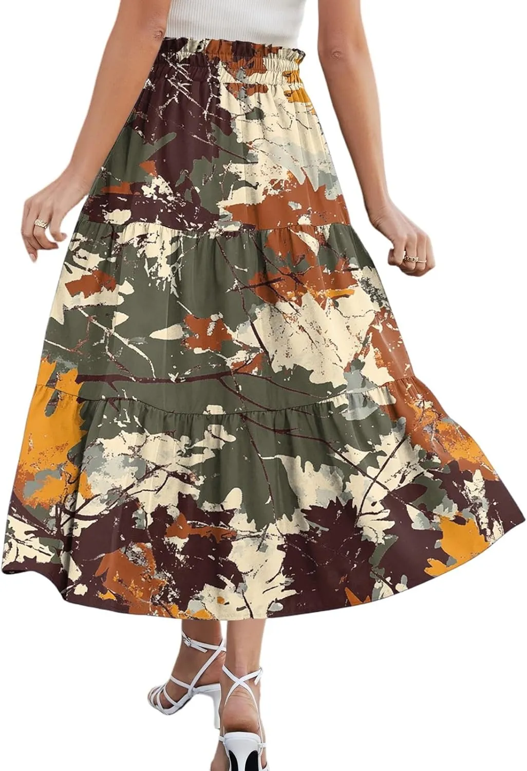 Maxi Skirts for Women 2025 Casual Trendy Floral Print Elastic Waist Lightweight Flowy Skirt, S-2XL
