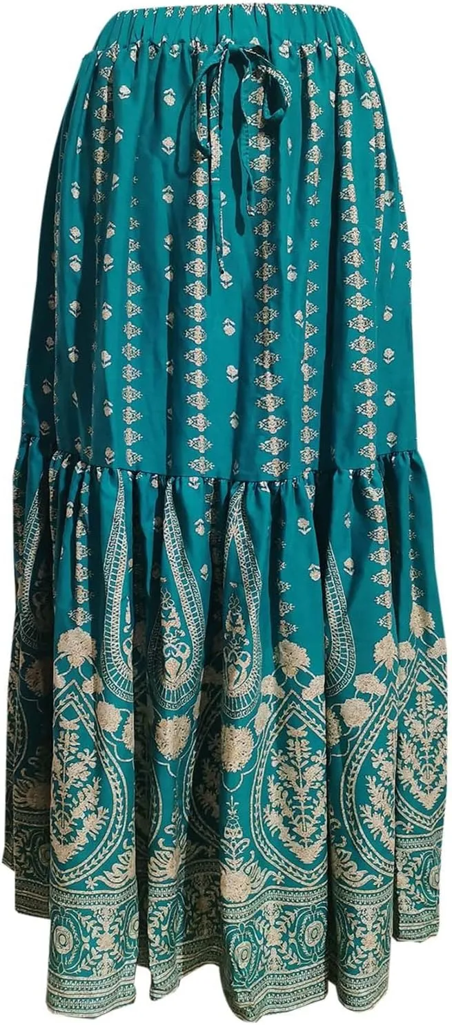 Maxi Skirts for Women Casual High Elastic Waist Bohemian Graphic Boha Floral Print Long Skirts 2025 Summer Vacation