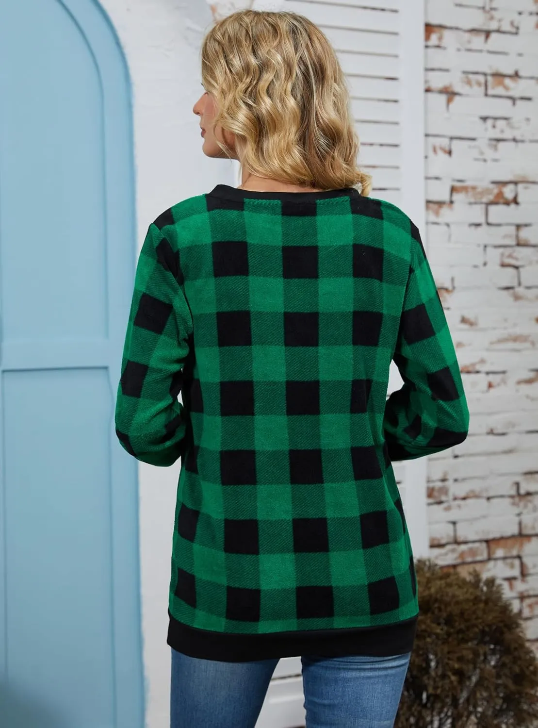 Plaid Sweaters for Womens Christmas Sweatshirt Casual Pullover Long Sleeve Fuzzy Chunky Warm Tunic Tops