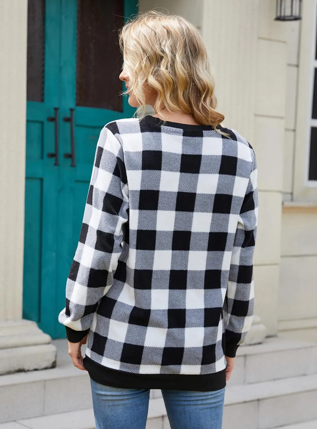 Plaid Sweaters for Womens Christmas Sweatshirt Casual Pullover Long Sleeve Fuzzy Chunky Warm Tunic Tops