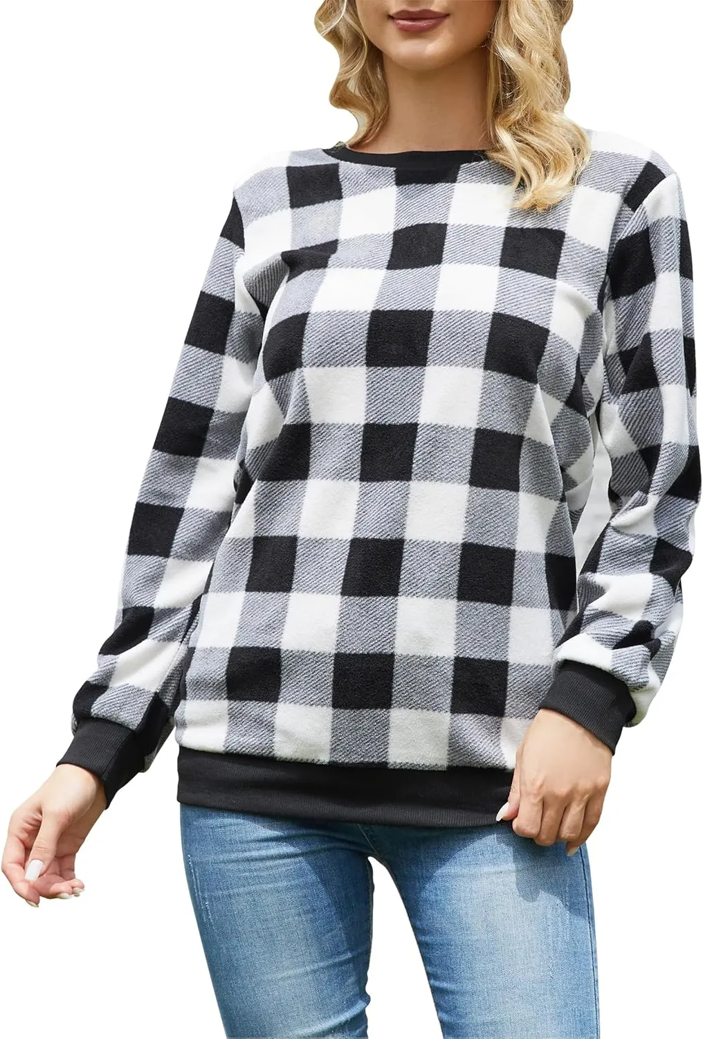 Plaid Sweaters for Womens Christmas Sweatshirt Casual Pullover Long Sleeve Fuzzy Chunky Warm Tunic Tops