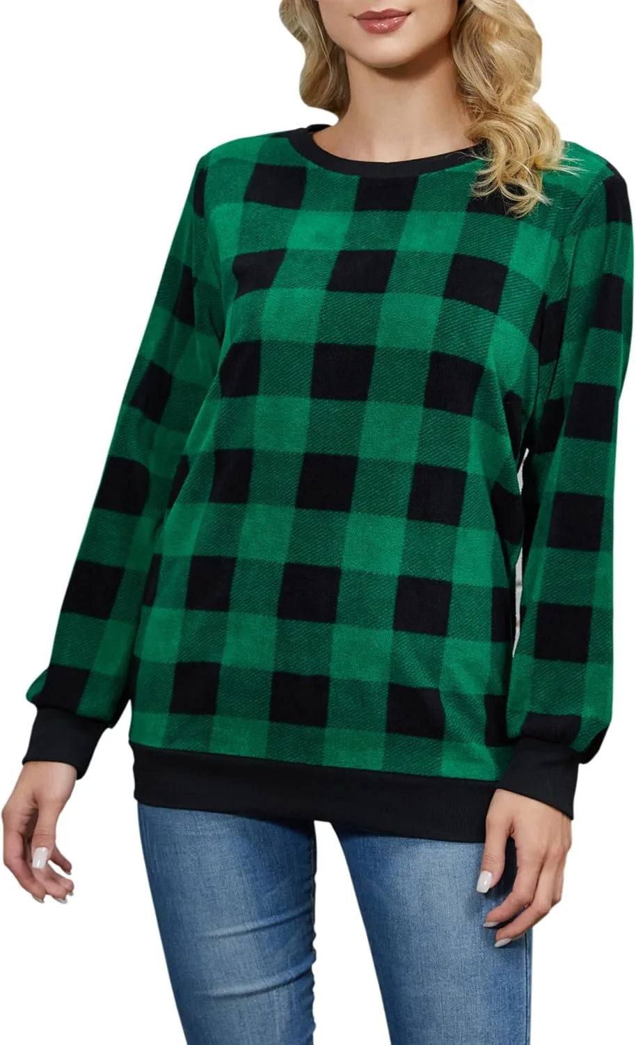 Plaid Sweaters for Womens Christmas Sweatshirt Casual Pullover Long Sleeve Fuzzy Chunky Warm Tunic Tops