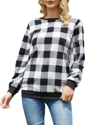 Plaid Sweaters for Womens Christmas Sweatshirt Casual Pullover Long Sleeve Fuzzy Chunky Warm Tunic Tops