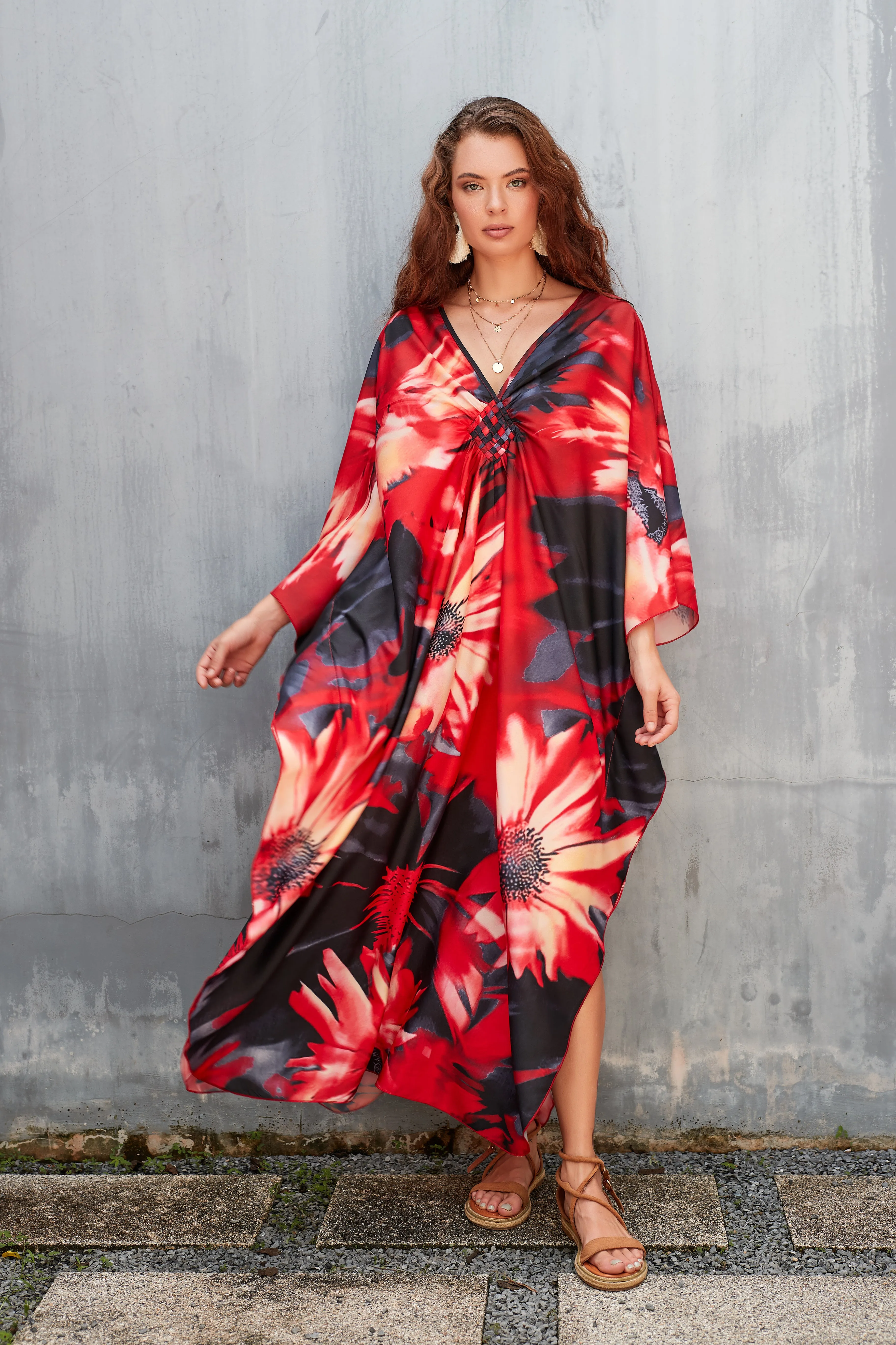 Plus Size Batwing Sleeve Beach Kaftan Swimsuit Cover Ups