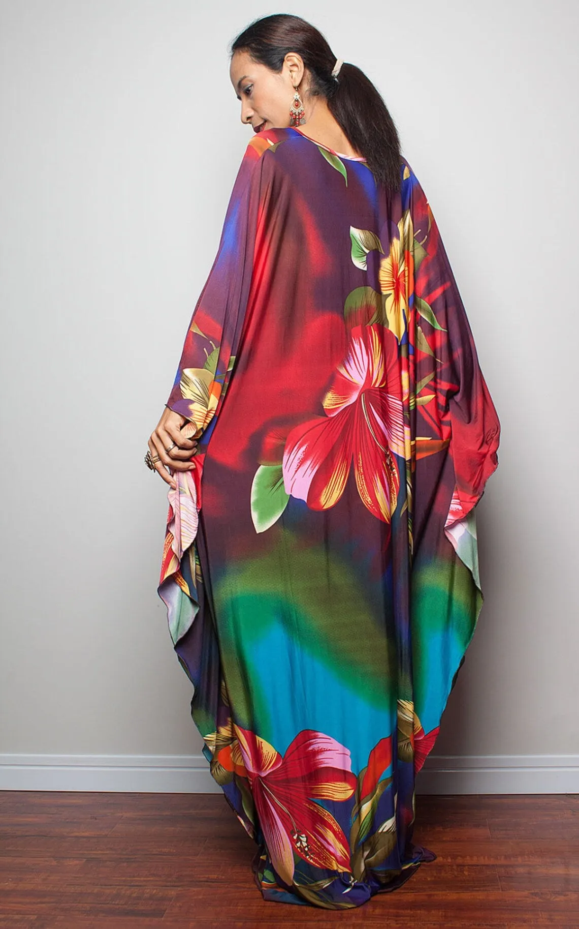 Plus Size Batwing Sleeve Beach Kaftan Swimsuit Cover Ups