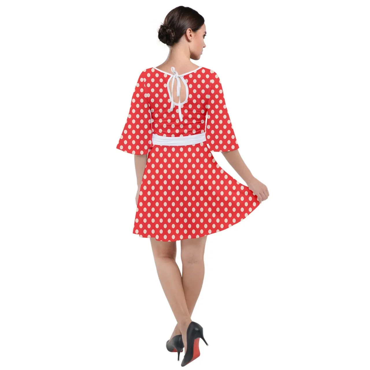Red Polka Dot Dress, Red Dress, Red mini Dress, 80s style dress, 80s inspired dress, Bell Sleeve Dress, 80s style dress