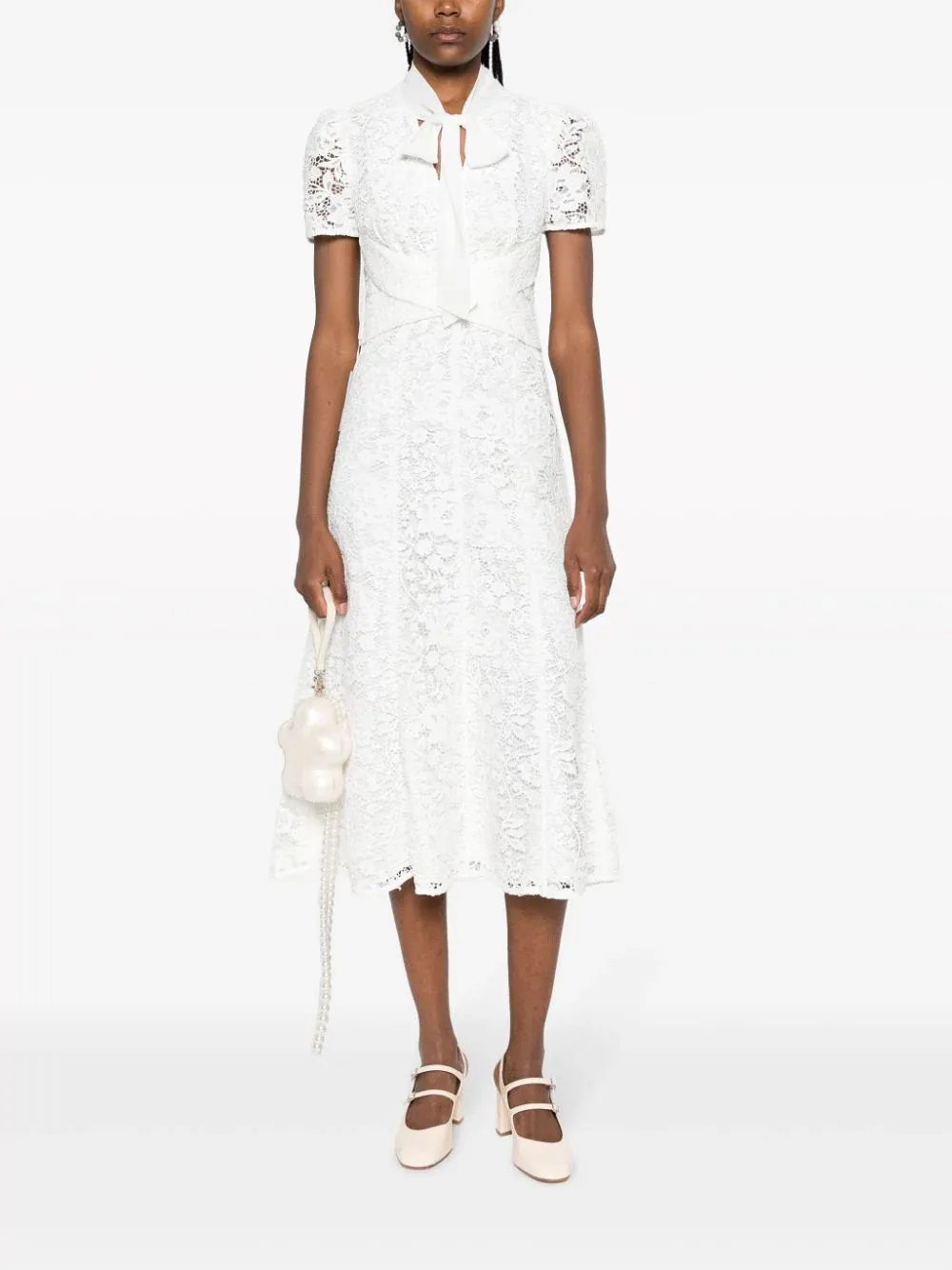 SELF-PORTRAIT lace-trim polka-dot midi dress