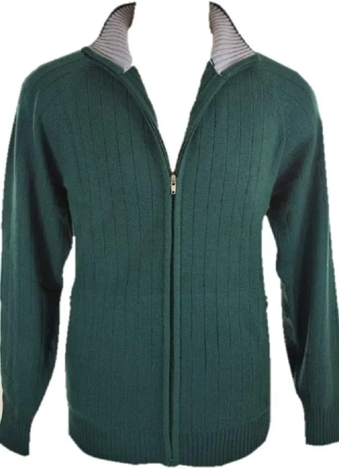 Shephe 4 Ply Men's Cardigan Cashmere Sweater Full Zip Closure Bi-Color Collar