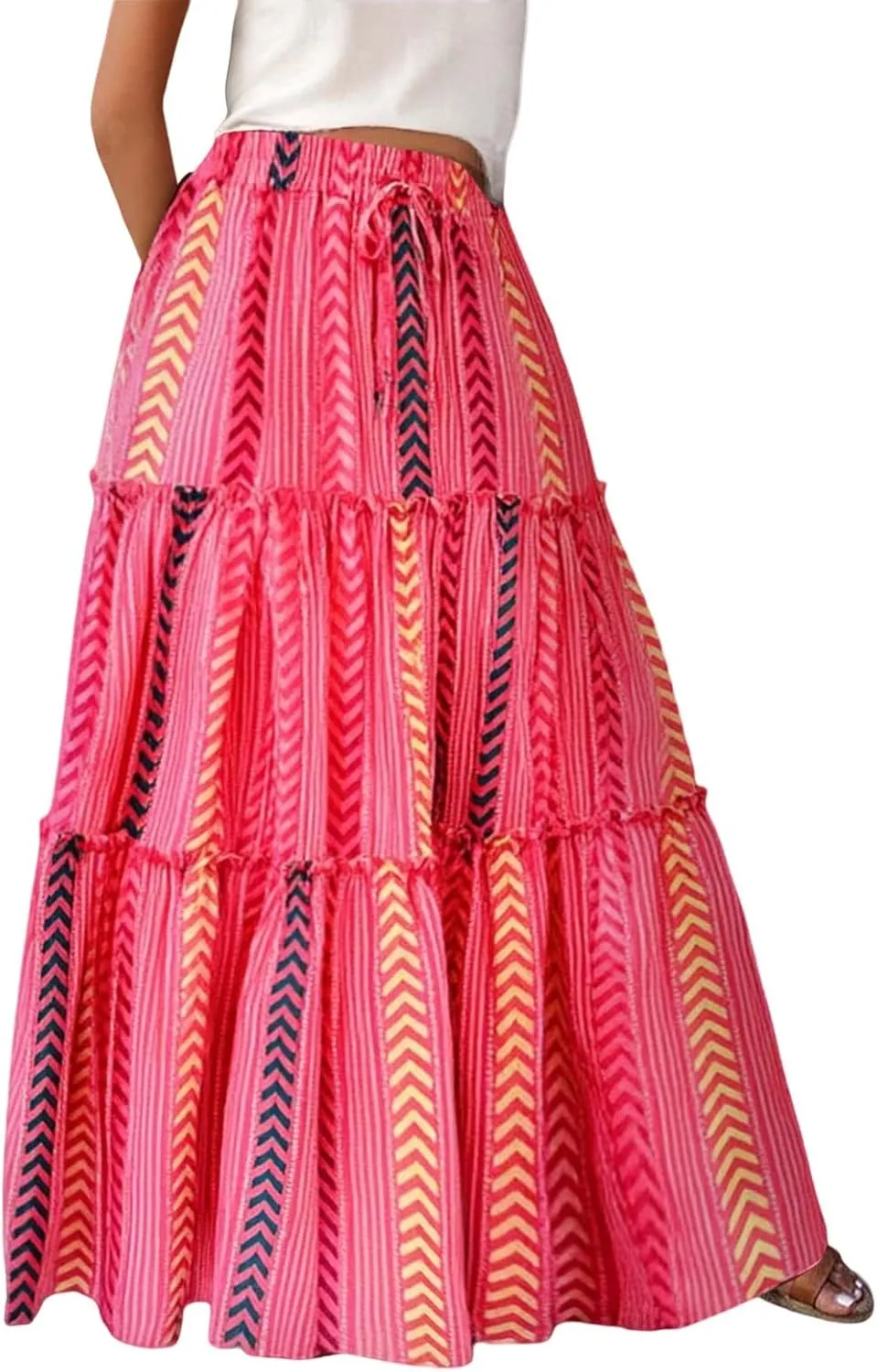 Skirts for Women Trendy Bohemian Summer High Elastic Waist Beach Floral Print A-Line Boha Skirts Vocation Streetwear