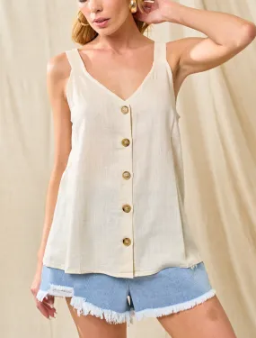 Soft Cream Linen Button Up Sleeveless Shirt