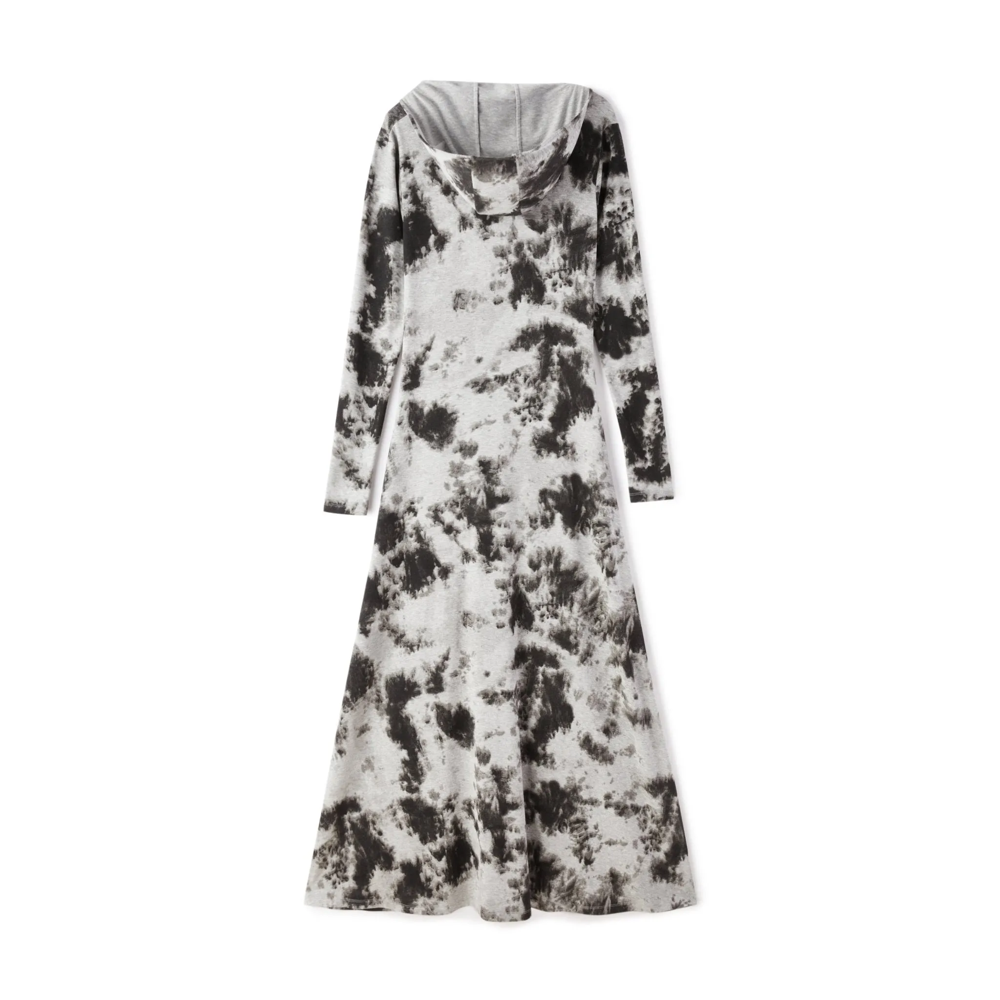 Spotted Ink Dot Hooded Slim-fit Pleated Dress