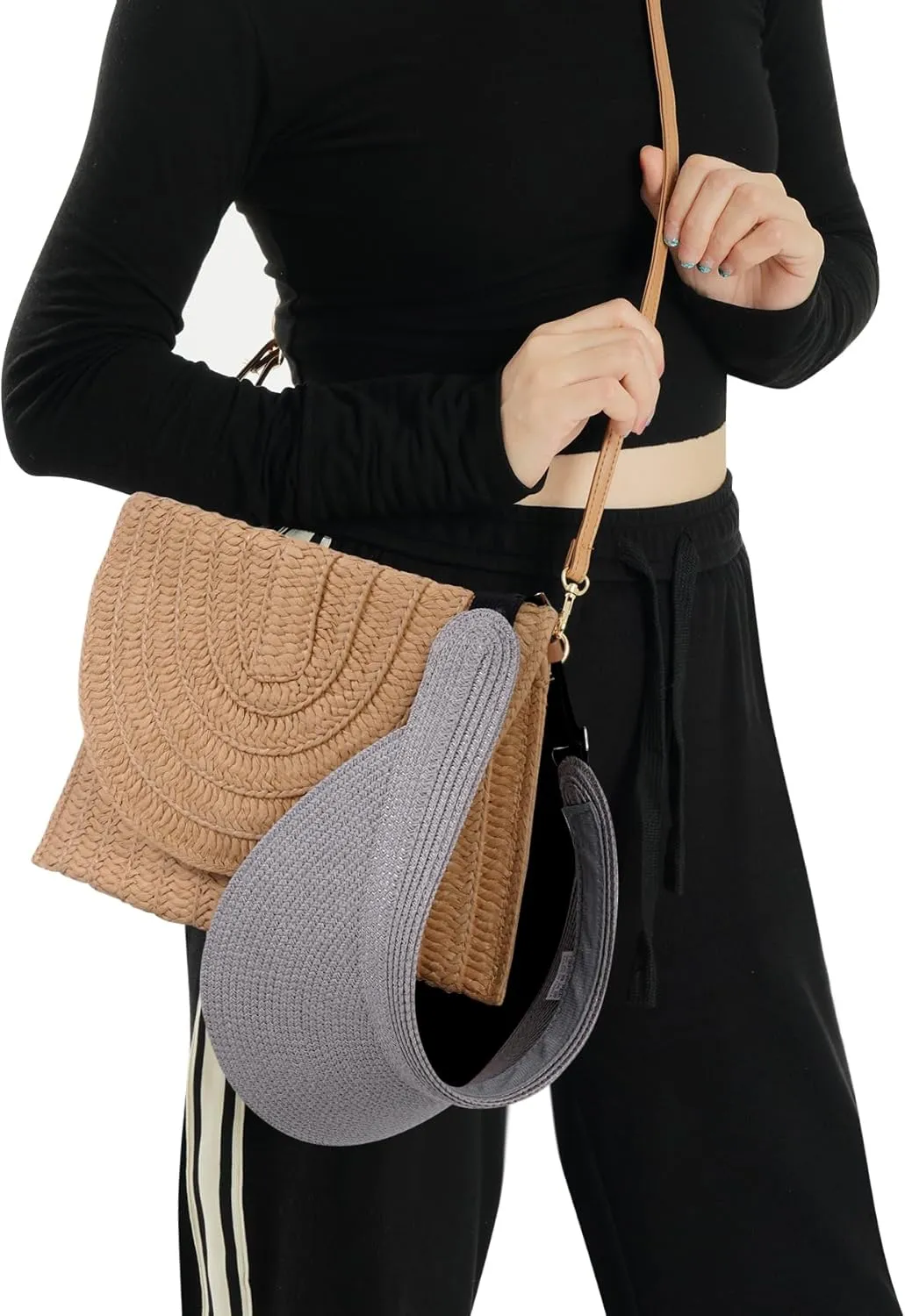Straw Sun Visors Womens, Ponytail Beach Straw Visor, Packable Summer Sun Hats for Women Travel