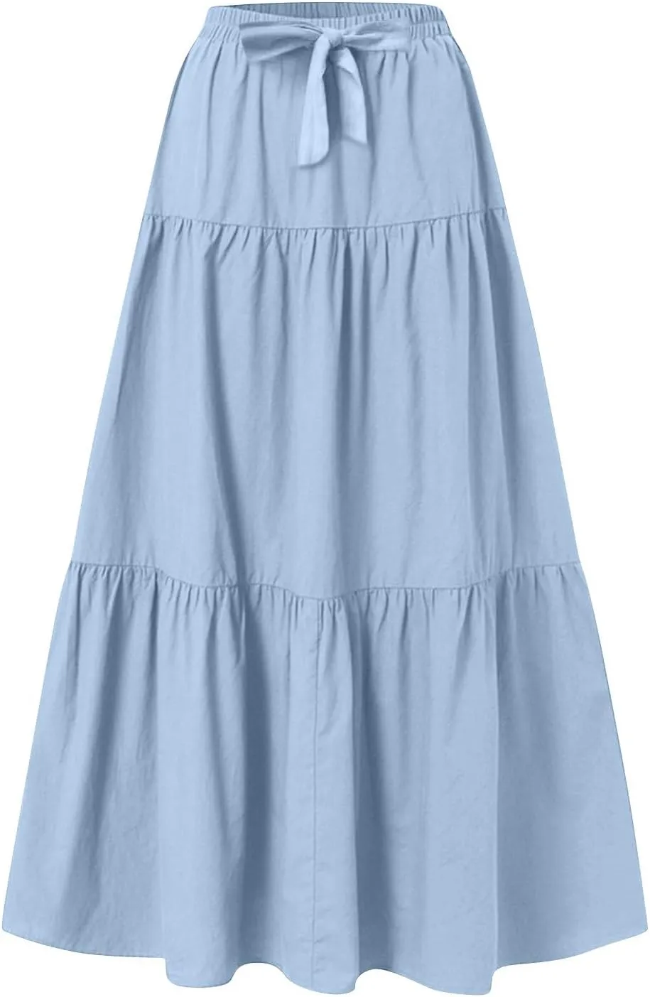 Summer Skirt for Women 2025 Maxi Skirt Drawstring Elastic High Waisted Smocked Tiered Aline Skirts Flowy Long Skirts