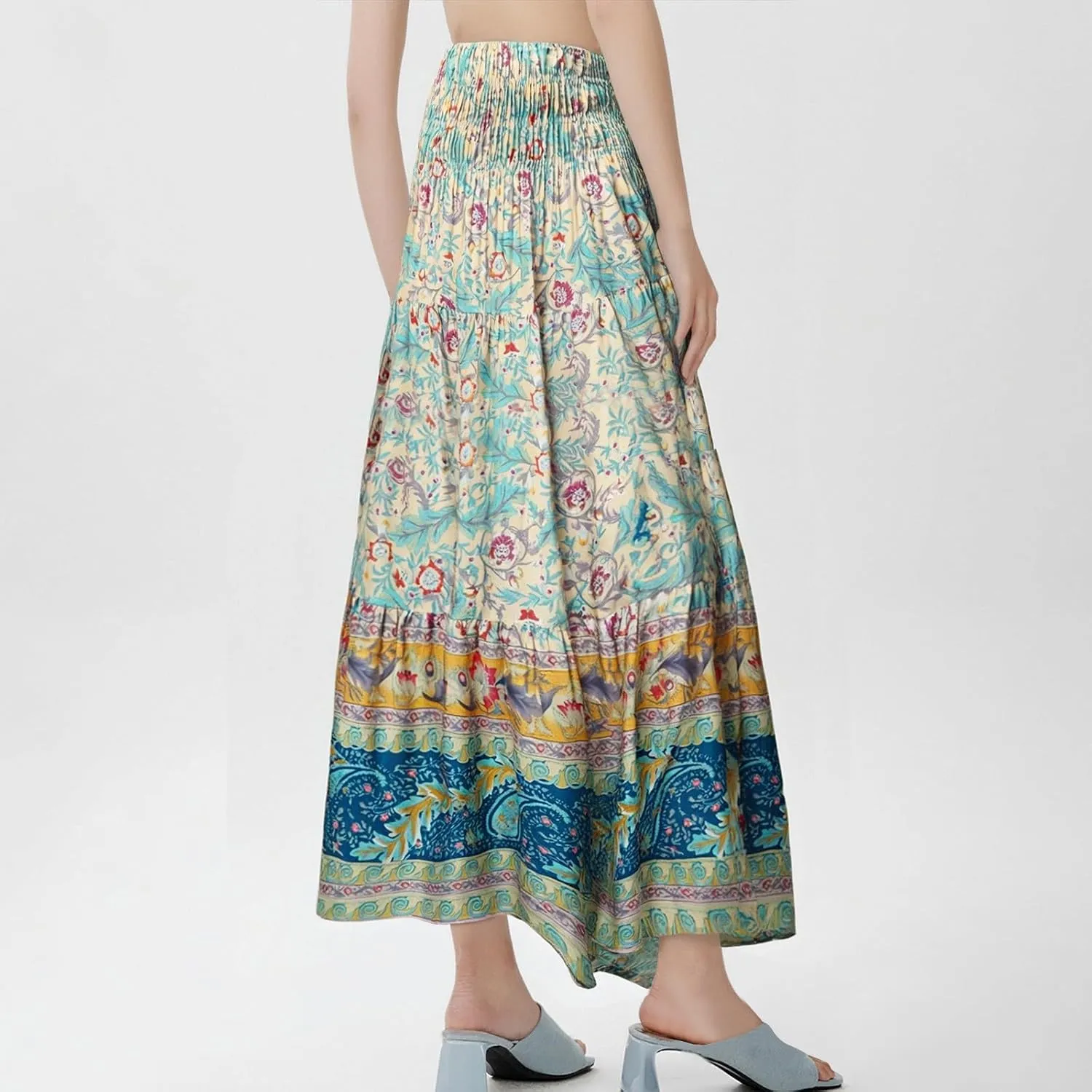 Summer Skirts for Women 2025 Loose Trendy Floral Print Elastic Waist Lightweight Boho Flowy Maxi Skirt, S-2XL