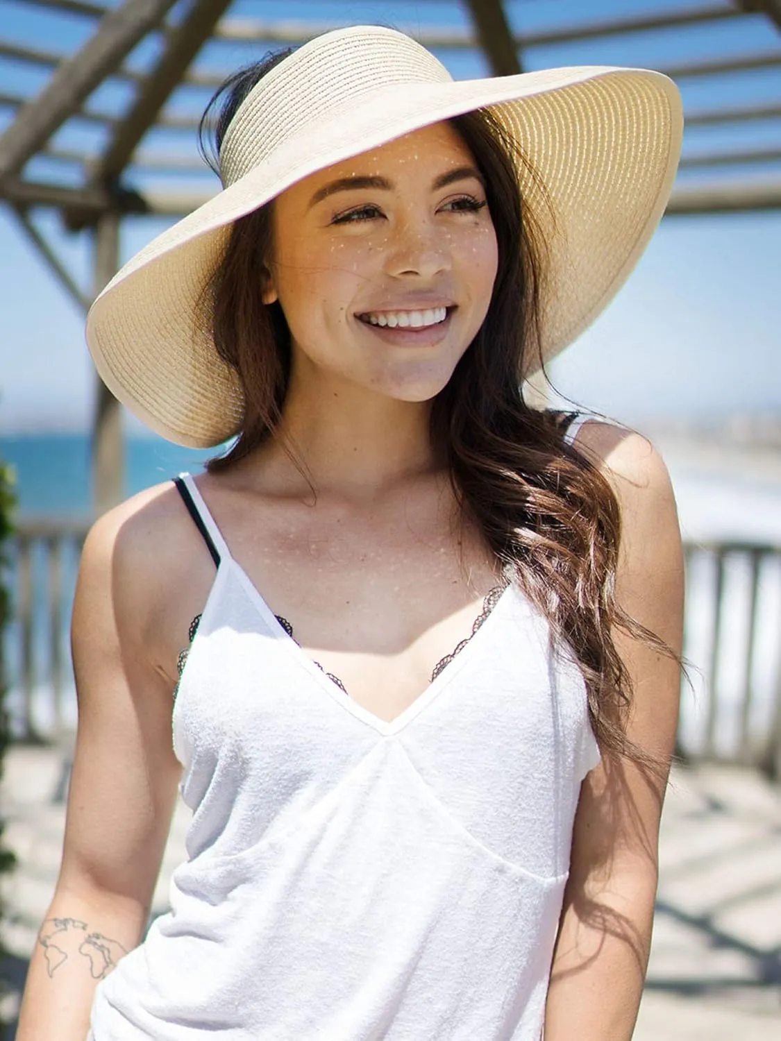 Sun Hats for Women Fashionable Womens Wide Brim Hat Roll-up Straw Sun Visor Hat
