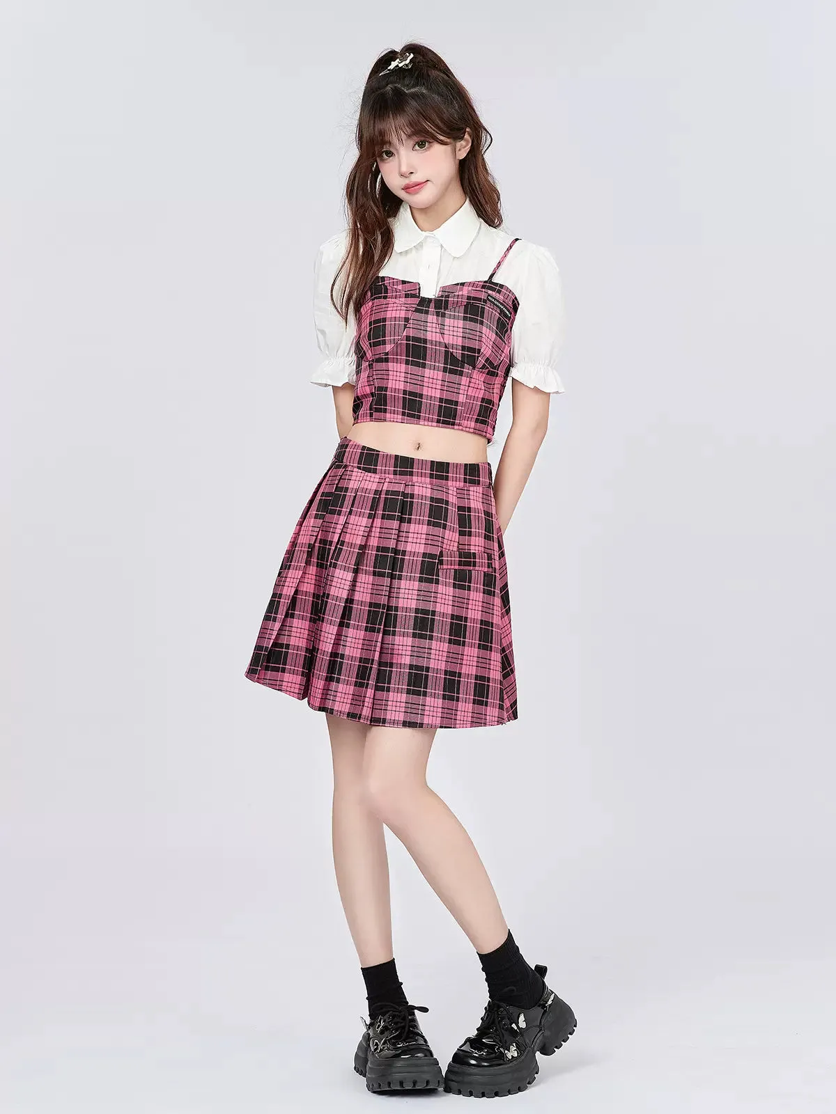 Suspender Style Top Skirt College Checked