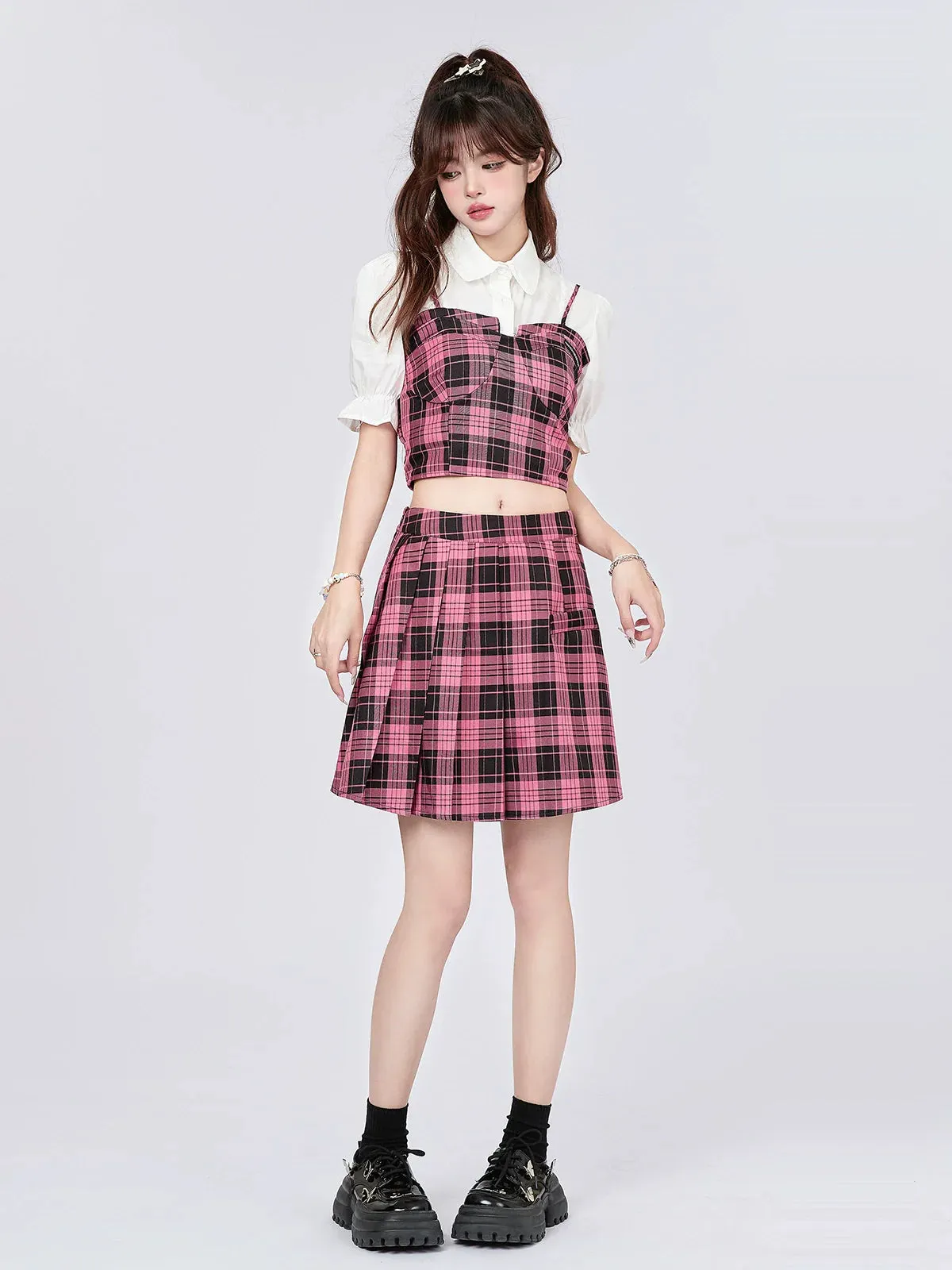 Suspender Style Top Skirt College Checked