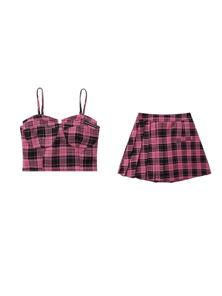 Suspender Style Top Skirt College Checked