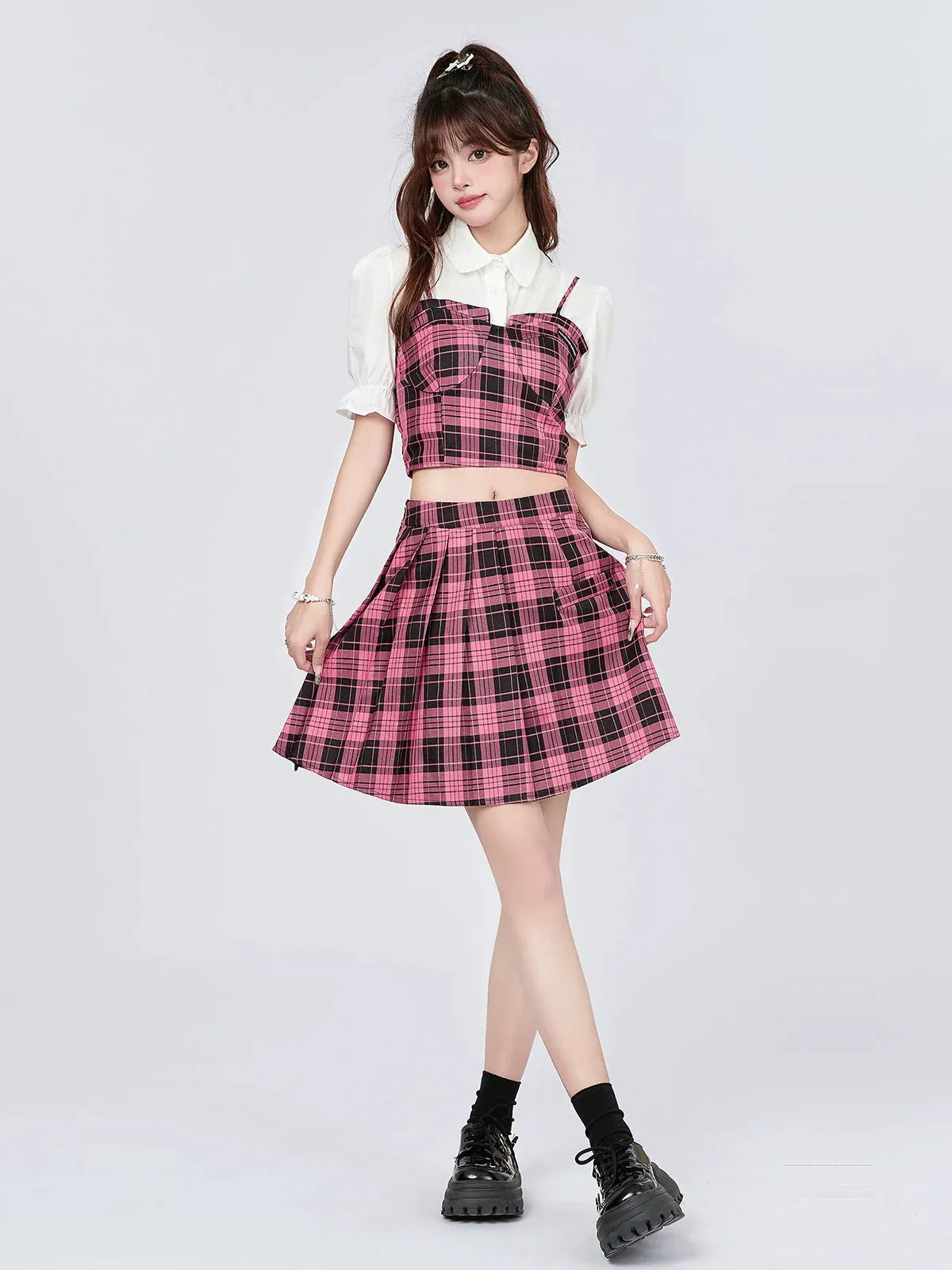 Suspender Style Top Skirt College Checked