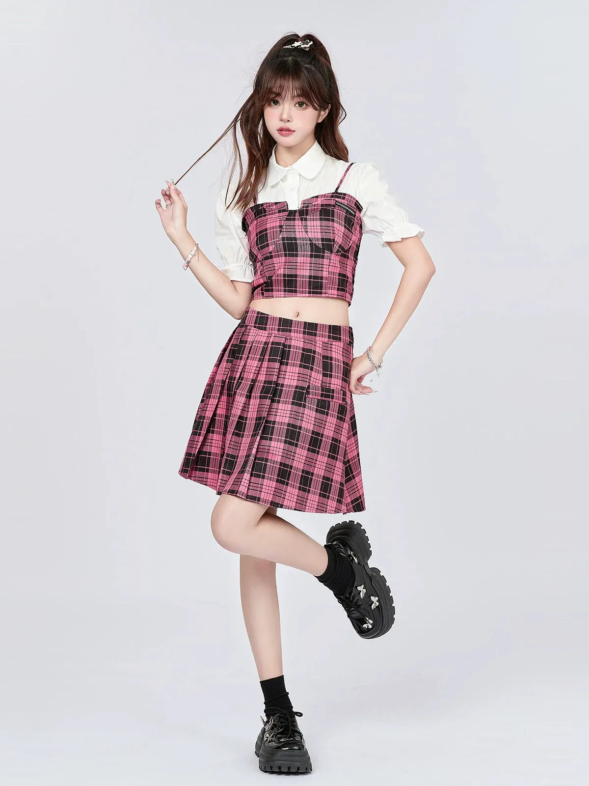 Suspender Style Top Skirt College Checked