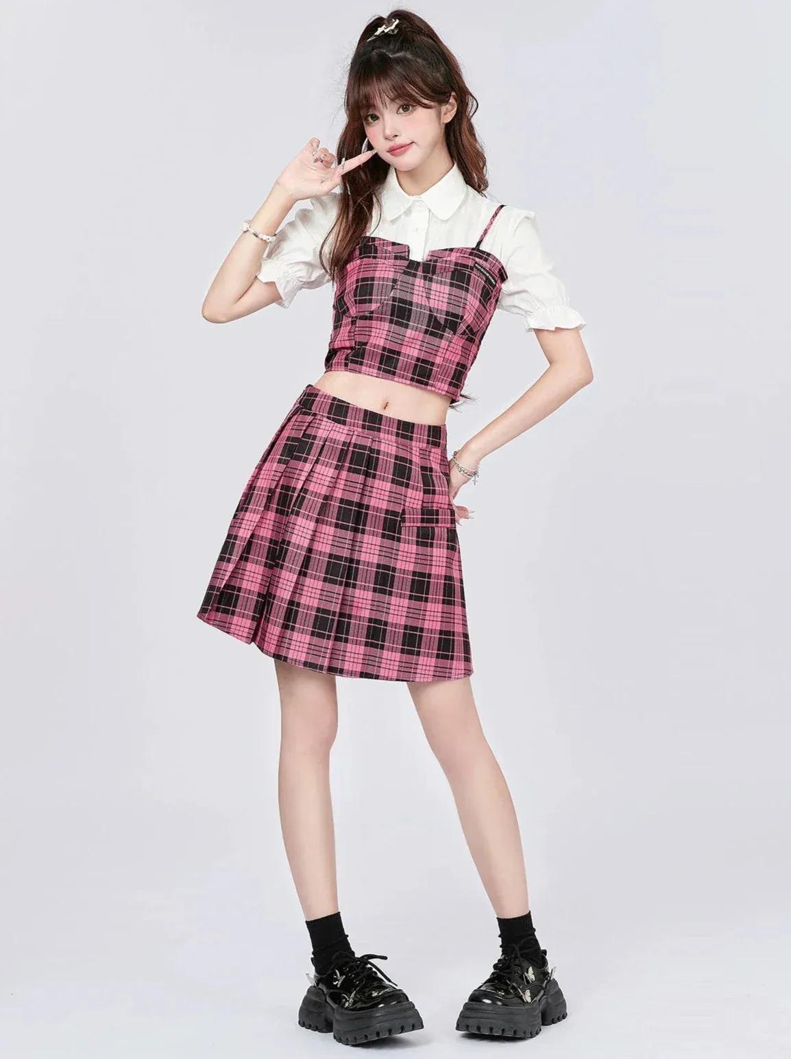 Suspender Style Top Skirt College Checked