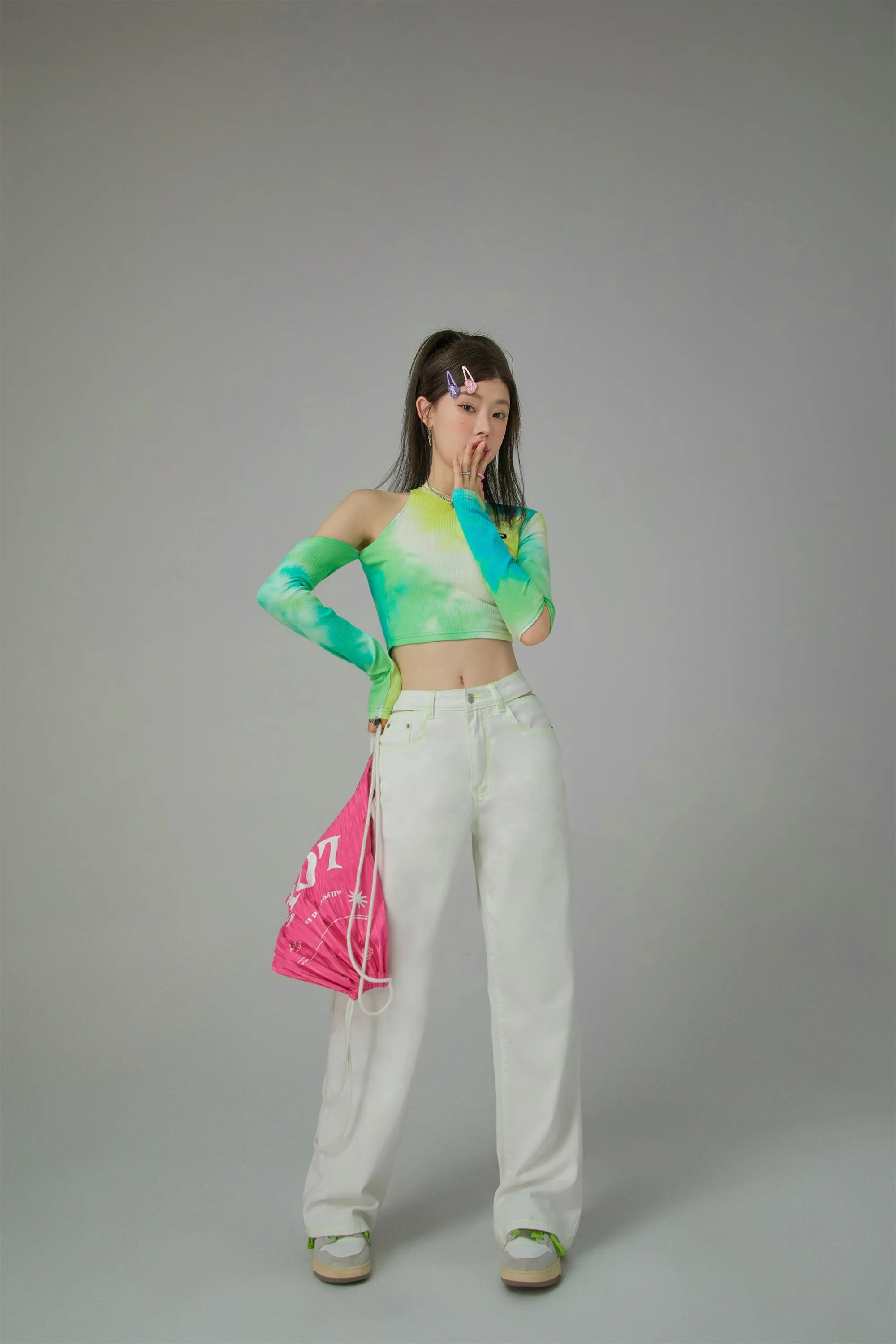 Tie-Dye Cutout Shoulder Crop Top