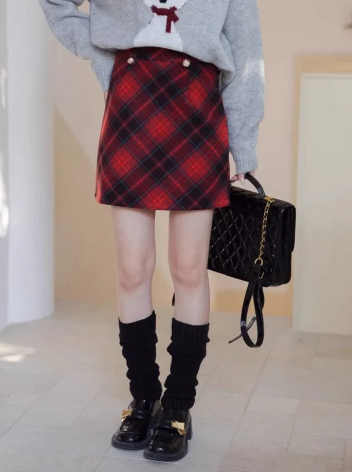 Tight Skirt Diamond Checked Dark