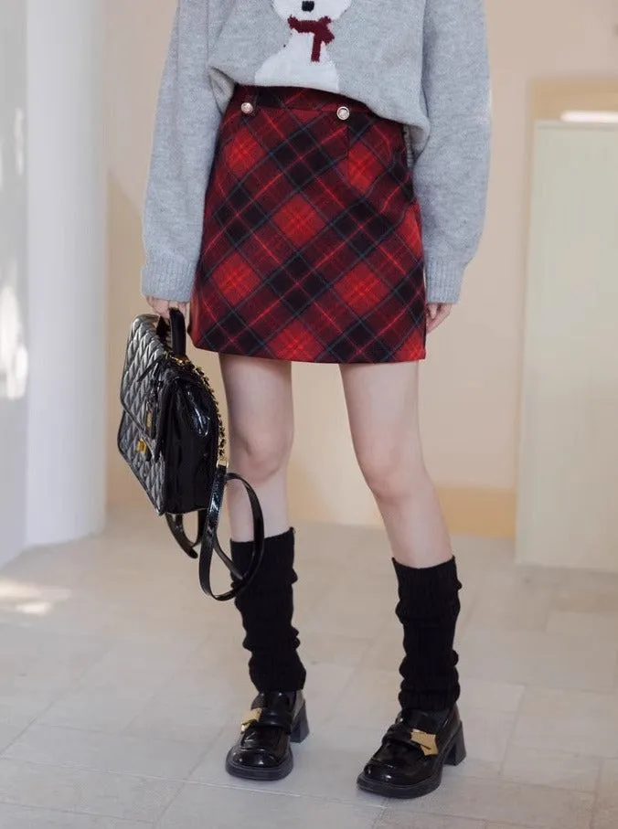 Tight Skirt Diamond Checked Dark