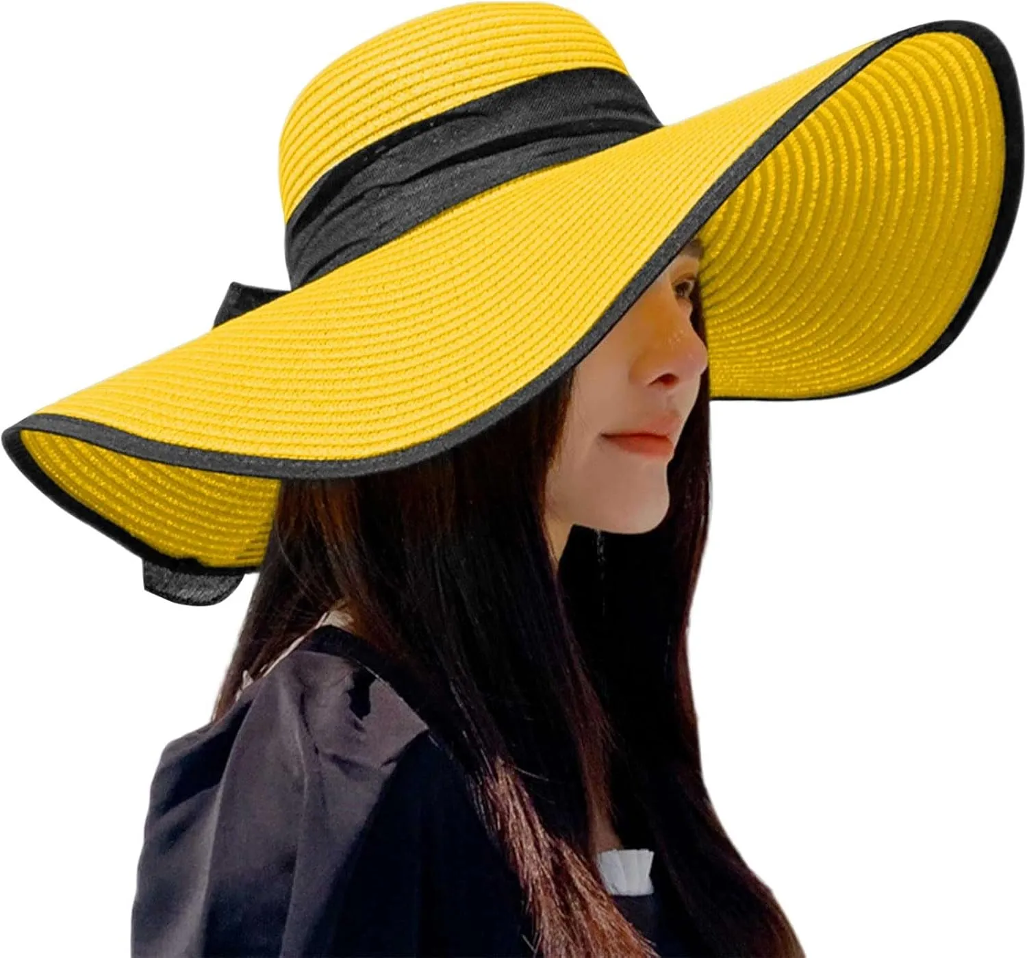 Women Beach Straw Sun Hat Wide Large Brim Summer Straw Hat Floppy Foldable Caps Bow Ribbon Outdoor Travel Caps