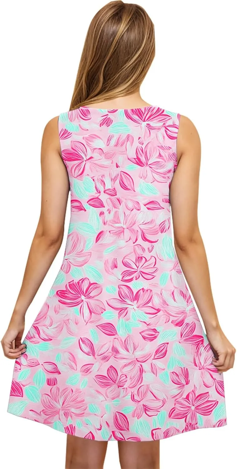 Womens Beach Dresses Trendy Swimsuit Cover Ups Sleeveless Vacation Dresses Floral Swing Mini Dress Flowy Dresses