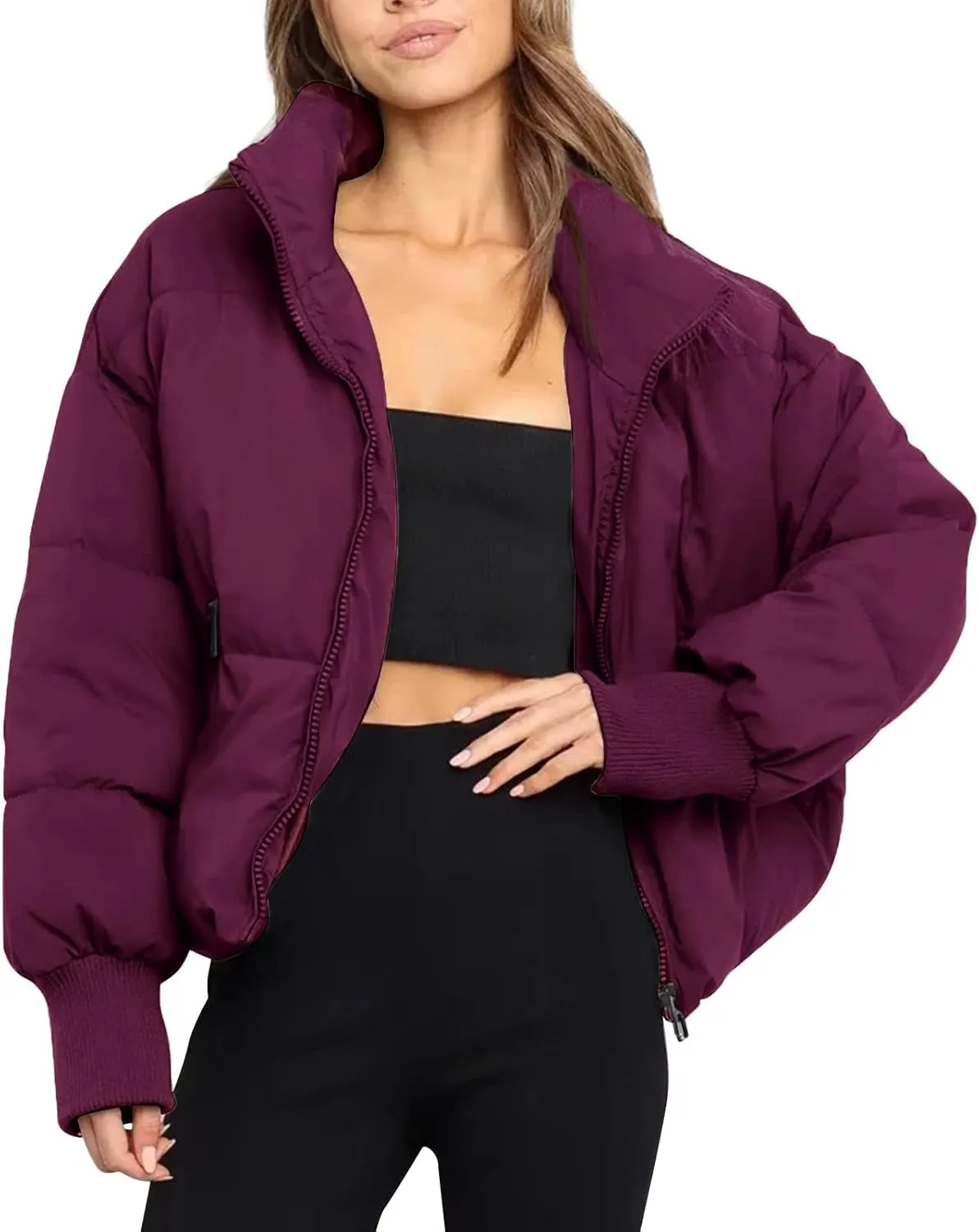 Womens Cropped Puffer Coat Lightweight Down Jacket Packable Parkas Jacket Short Zip Up Warm Hooded Quilted Coat