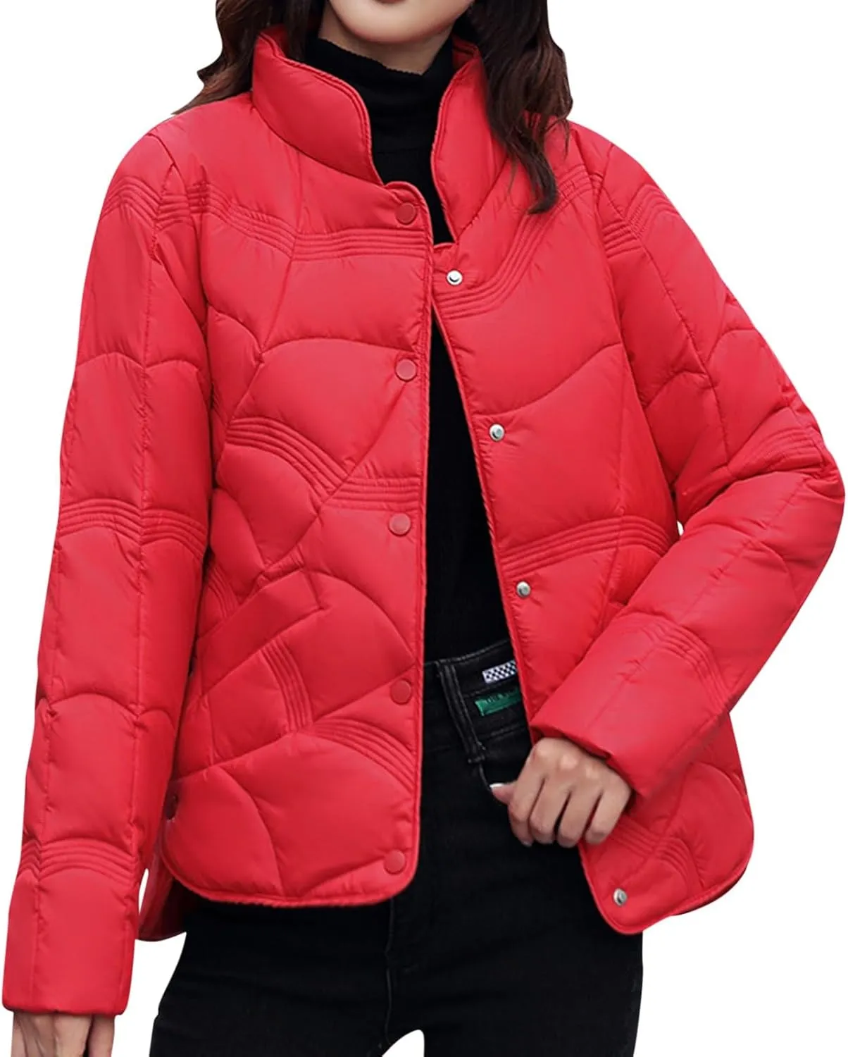 Womens Long Puffer Coat Packable Down Coat Ultralight Parkas Jacket Plus Size Zip Up Thicken Hooded Padded Coat