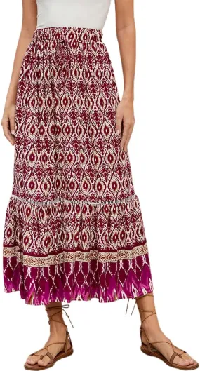 Womens Maxi Skirt for Summer Vacation Casual High Elastic Waist Bohemian Graphic Boha Floral Print Skirt Streetwear