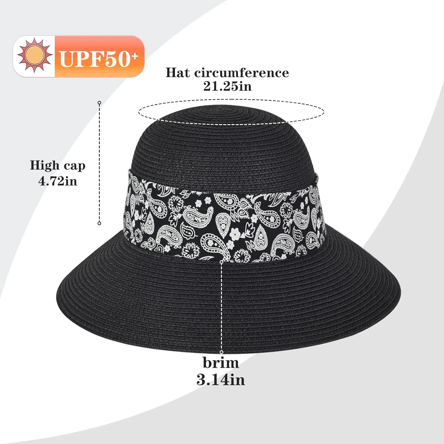Womens Straw Sun Hat Summer Beach Wide Brim UV Protection Hats with Chin Strap Floppy Foldable Cute Bowknot UPF 50 Cap