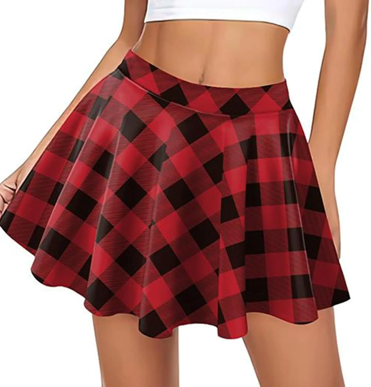 Womens Stretchy Pleated Mini Skirt Plaid Skirts High Waist A Line Skater Tennis Skirt Trendy Y2k Pleated Cheer Skirt