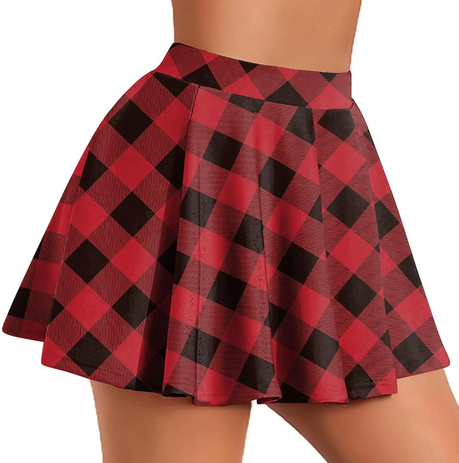 Womens Stretchy Pleated Mini Skirt Plaid Skirts High Waist A Line Skater Tennis Skirt Trendy Y2k Pleated Cheer Skirt
