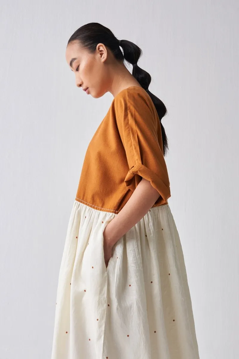 Yoke Gathered Dress - Rust