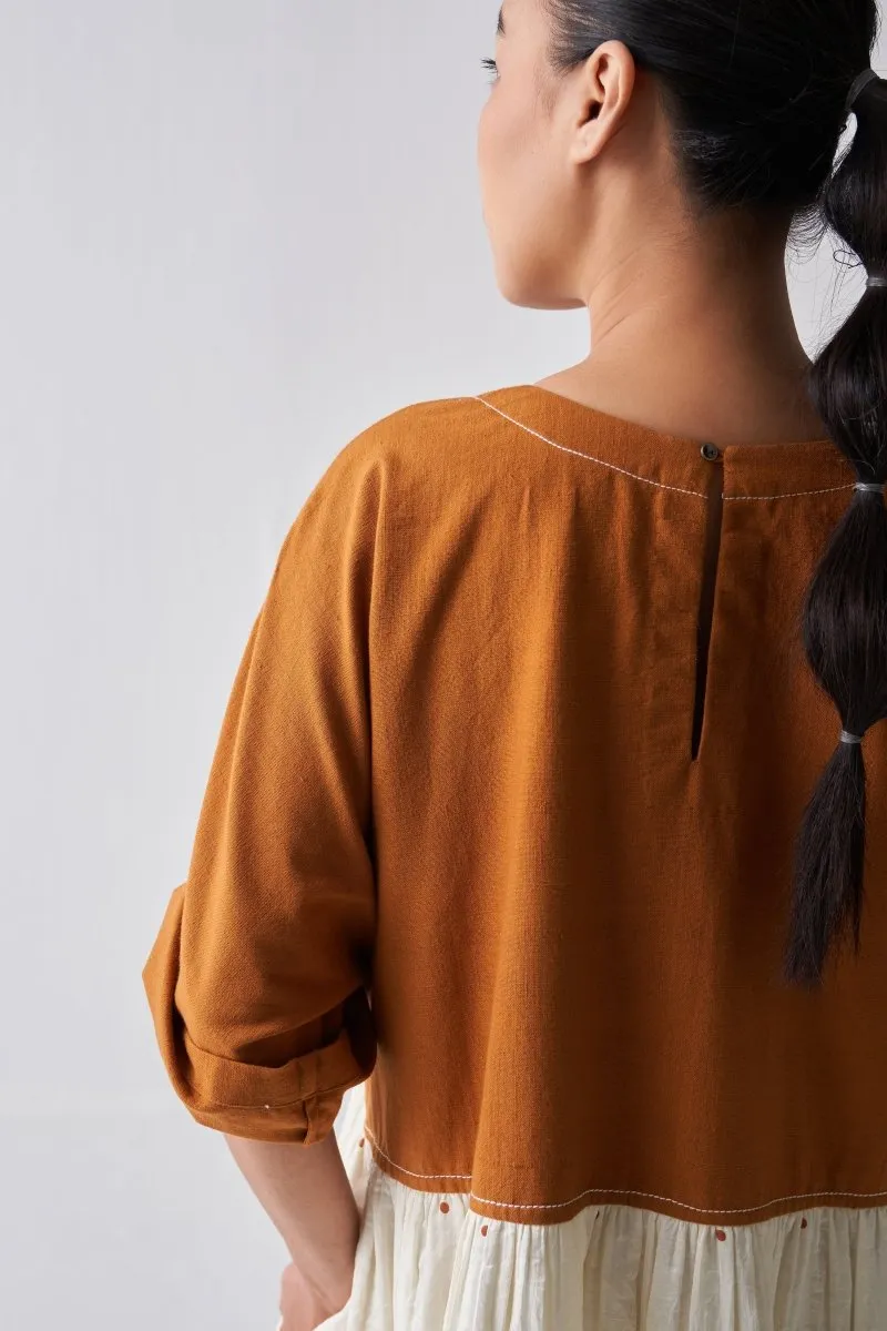 Yoke Gathered Dress - Rust