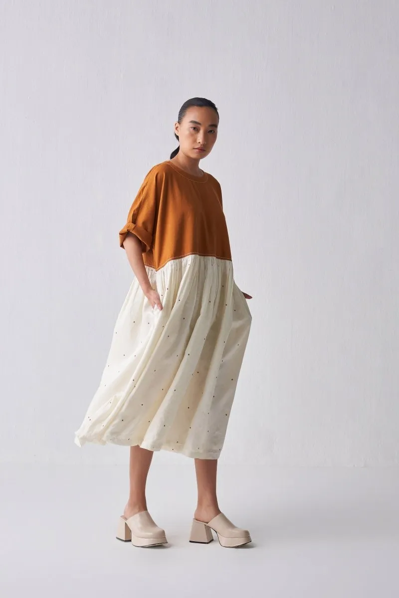 Yoke Gathered Dress - Rust