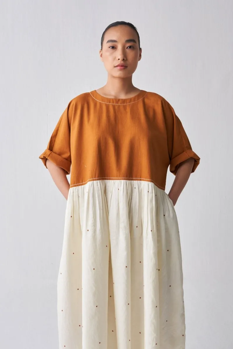 Yoke Gathered Dress - Rust