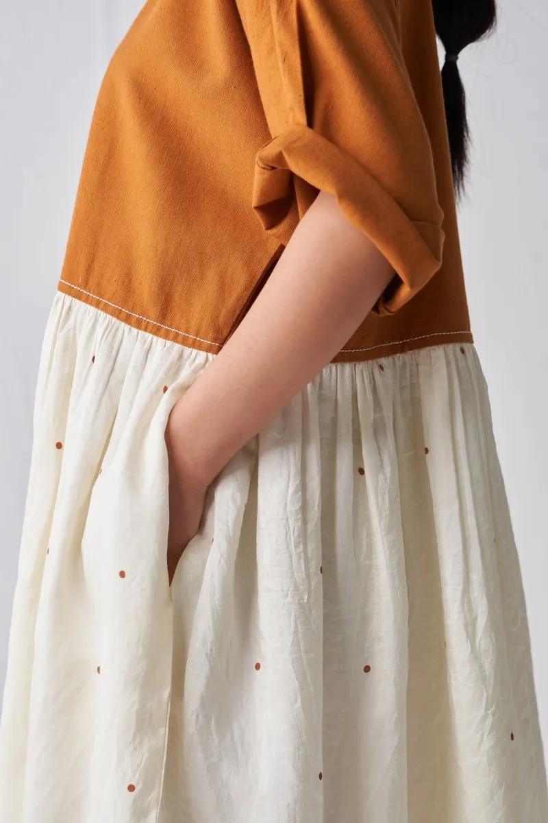 Yoke Gathered Dress - Rust